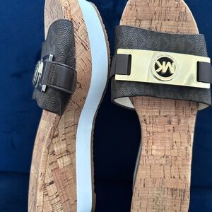 Michael Kors Gold and Brown Cork Sandals
